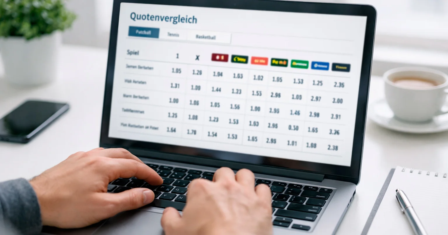 Quotenvergleich verschiedener Buchmacher auf einem Laptop-Bildschirm
